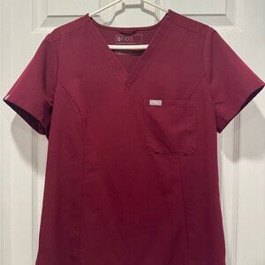 Burgundy Slim one pocket scrub top